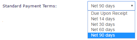 A dropdown box where you can set your standard payment terms